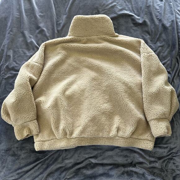 URBAN OUTFITTERS Womens Jacket Cropped Teddy Tan Sherpa Fuzzy Deep Pile MEDIUM - Picture 8 of 15